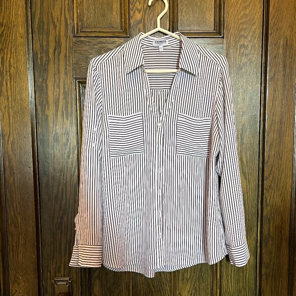 Express Portofino Button Down Dress Shirt - Black and White Stripe (Large) - Picture 1 of 4